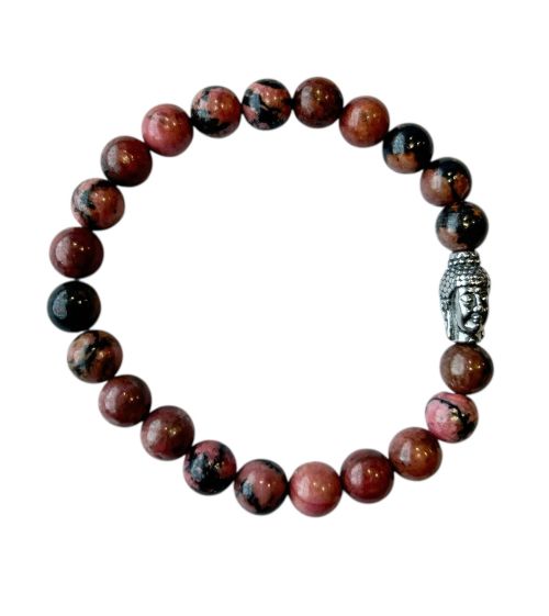 Heren armband Rhodoniet 8 mm met Boeddha kraal