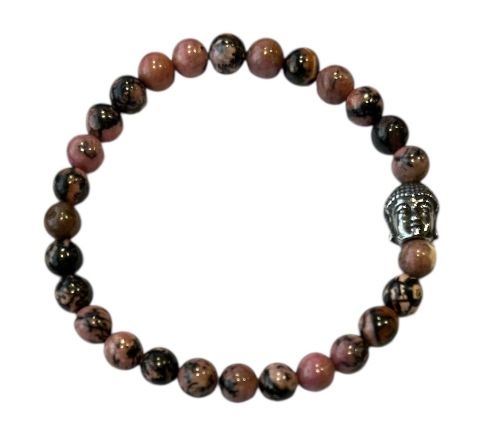 Dames armband Rhodoniet 6 mm met Boeddha kraal