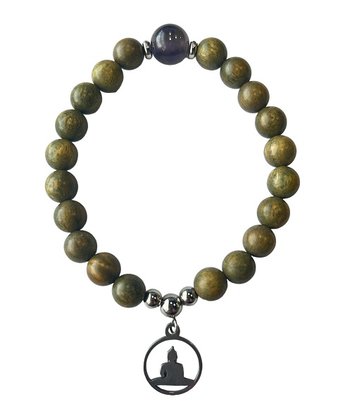 Dames armband Sandalwood en Amethist 8 mm met Boeddha bedel