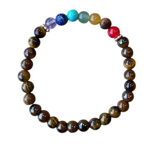Dames armband Tijgeroog 6 mm met Chakra kralen