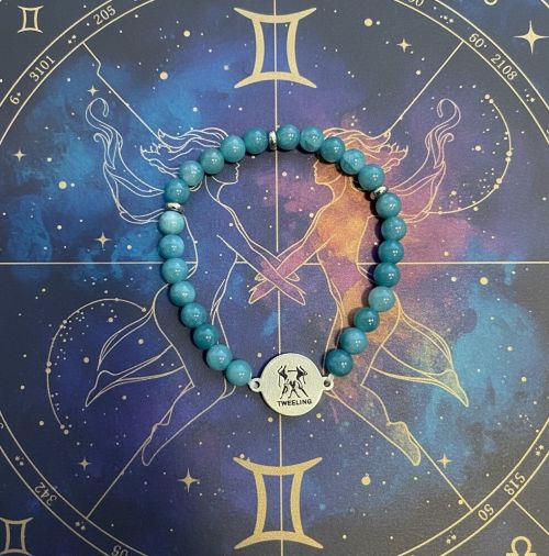 Dames armband Aquamarijn 6 mm met sterrenbeeld Tweeling