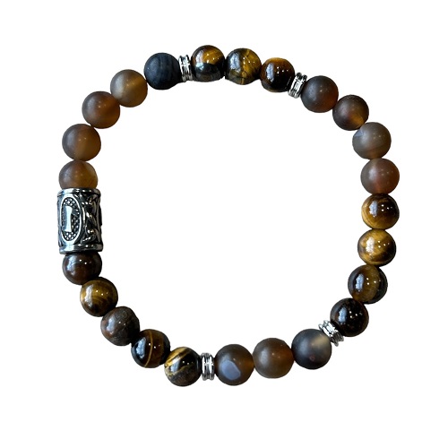 Heren armband 8 mm Tijgeroog en Bandagaat met Viking kraal
