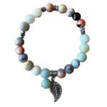 Dames armband Vuuragaat en Amazoniet 8 mm met blaadje