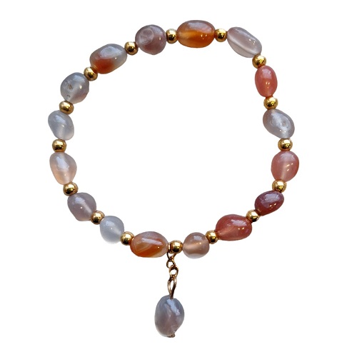 Dames armband vuur Agaat met goudkleurige RVS tussenkralen