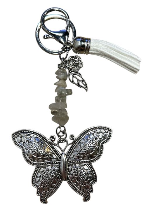 Tas- sleutelhanger vlinder witte Jade