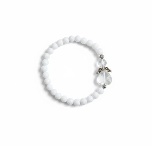 Dames armband Witte Jade met beschermengel
