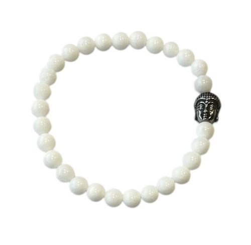 Dames armband Witte Jade met boeddha kraal