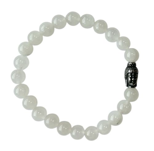 Heren armband witte Jade 8 mm met Boeddha kraal