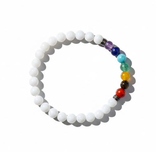 Dames armband witte Jade 6 mm met Chakra kralen