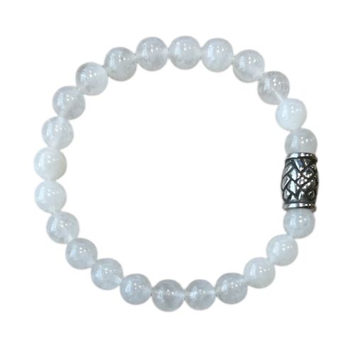Heren armband witte Jade 8 mm met vlecht kraal