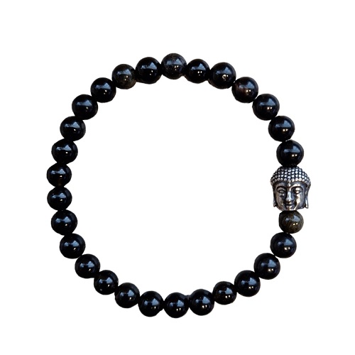 Dames armband zwarte Obsidiaan 6 mm met Boeddha kraal