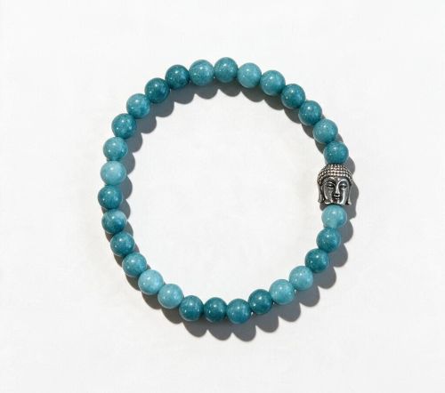 Dames armband Aquamarijn 6 mm met Boeddha kraal