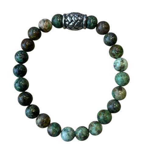 Herenarmband Afrikaans Turquoise 8 mm met Vlecht kraal