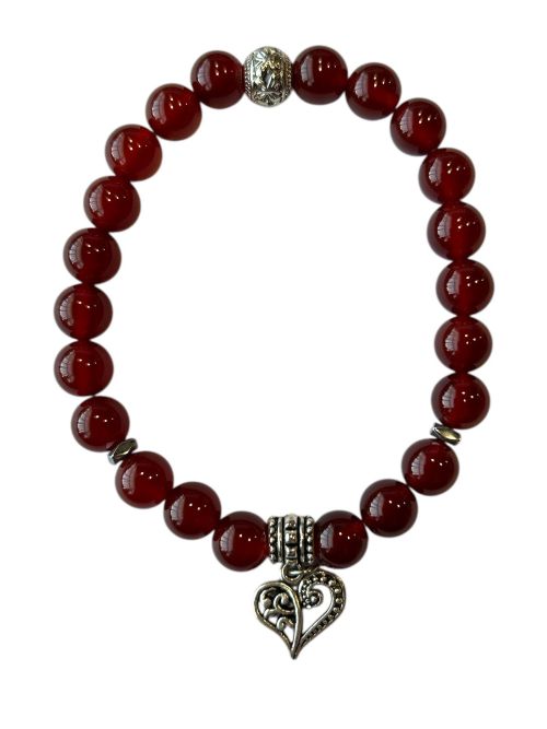 Dames armband Carneool 8 mm met hart bedel