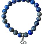 Dames armband Lapis Lazuli 8 mm met klaver bedel