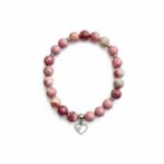 Damesarmband Jade 8 mm en Jasmijn geurkralen met RVS hart bedel.