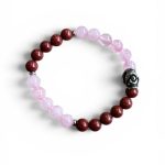 Damesarmband Rozenkwarts 8 mm en hibiscus geurkralen met RVS roos kraal.