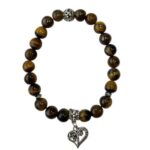 Dames armband Tijgeroog 8 mm met hart bedel