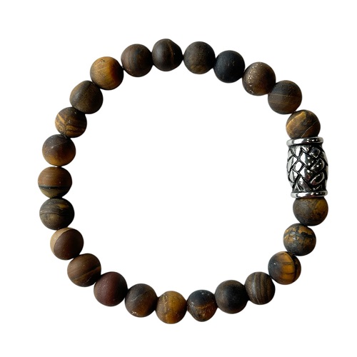 Herenarmband Tijgeroog mat 8 mm met Vlecht kraal (21,5 cm)