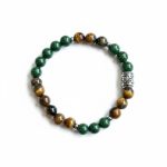 Damesarmband Tijgeroog 8 mm en wierook geurkralen met RVS basic kraal.