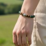 Damesarmband Tijgeroog 8 mm en wierook geurkralen met RVS basic kraal.