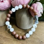 Damesarmband Agaat 8 mm en pioenroos geurkralen met RVS basic kraal.