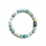 Heren armband Amazoniet mat 8 mm met vlechtkraal