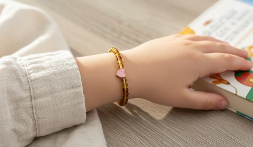 Kinderarmband natuursteen Amber 4 mm met hartje (14 cm)
