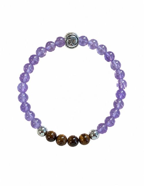 Dames armband Amethist en Tijgeroog 6 mm met ying yang kraal