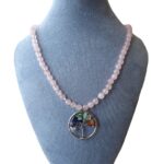 Damesketting met Rozenkwarts en gevlochten Tree of Life