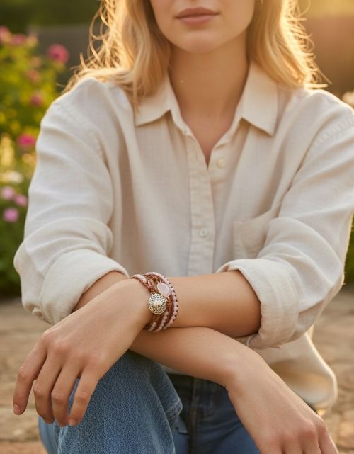 Dames wikkelarmband Rozenkwarts
