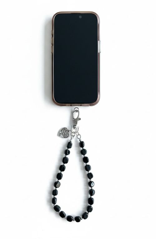 Telefoonkoord met natuursteen Onyx kralen