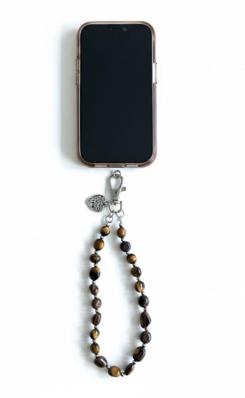 Telefoonkoord met natuursteen Tijgeroog kralen