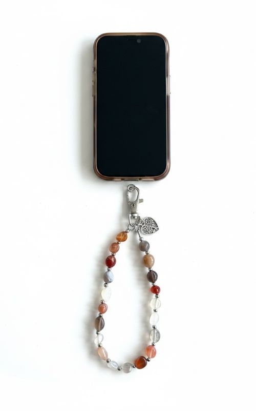 Telefoonkoord met natuursteen Vuuragaat kralen