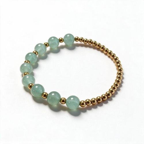 Dames armband Aventurijn 8 mm met RVS goudkleurige kralen