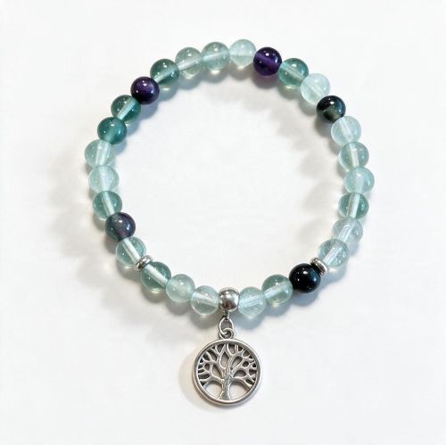 Dames armband Fluoriet 6 mm met Tree of Life bedel