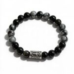 Heren armband 8 mm Algiz, Zwarte Obsidiaan en Sneeuwvlok Obsidiaan met Viking kraal