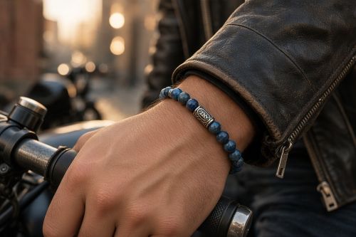 Heren armband 8 mm Berkano, Koningsturquoise en Chalcedoon met Viking kraal