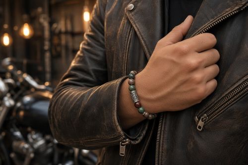 Heren armband 8 mm Jera, Bonte Jaspis en Alabastro Jaspis met Viking kraal
