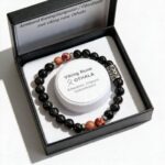 Heren armband 8 mm Othala, rode Koningsturquoise en Obsidiaan met Viking kraal