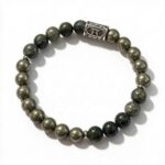 Heren armband 8 mm Perthro, Pyriet en Zoïsiet met Viking kraal